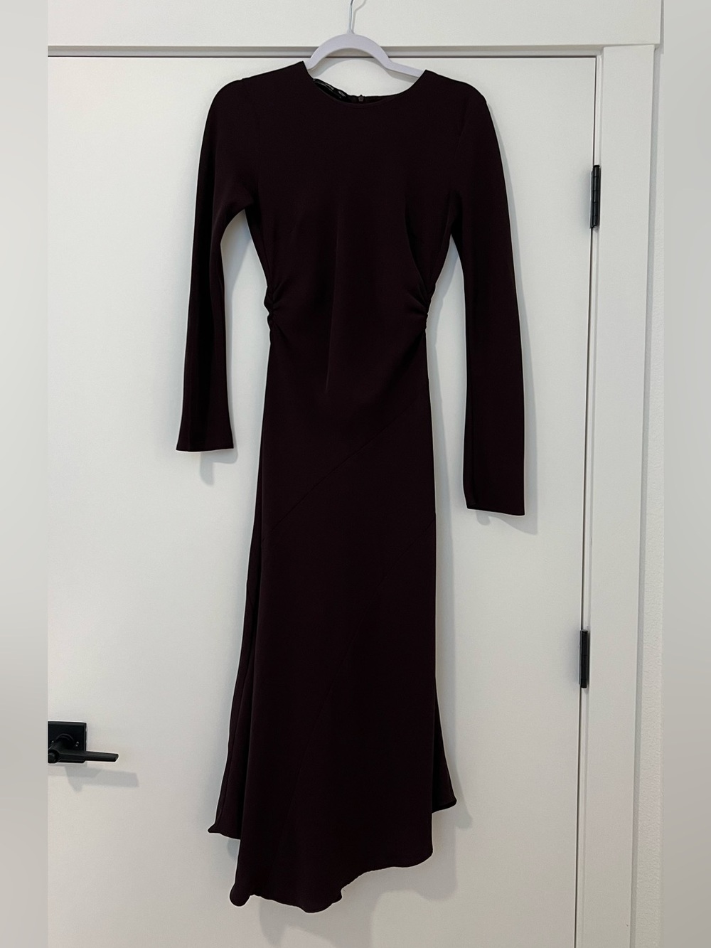Mango Long-Sleeve Midi Dress in Deep Plum